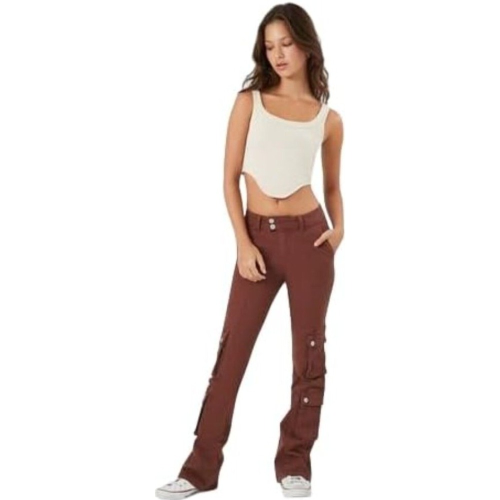 Forever 21 Women's Brown Twill Flare Cargo Pants Size Medium NWT - Picture 2 of 16